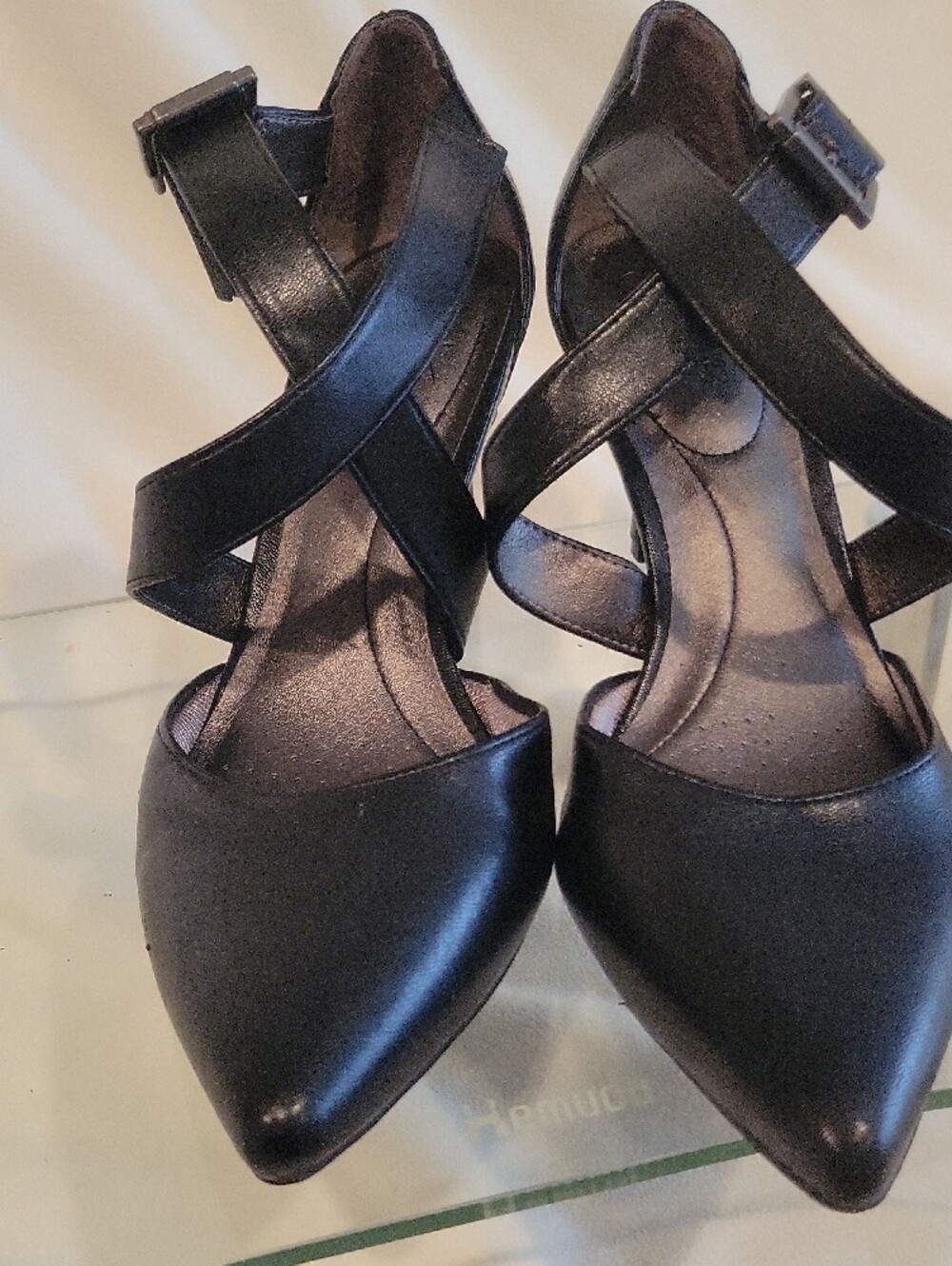 LIFE STRIDE SOFT SYSYEM sz 8.5 M Black Strappy Pointed-Toe Heels - Picture 2 of 11
